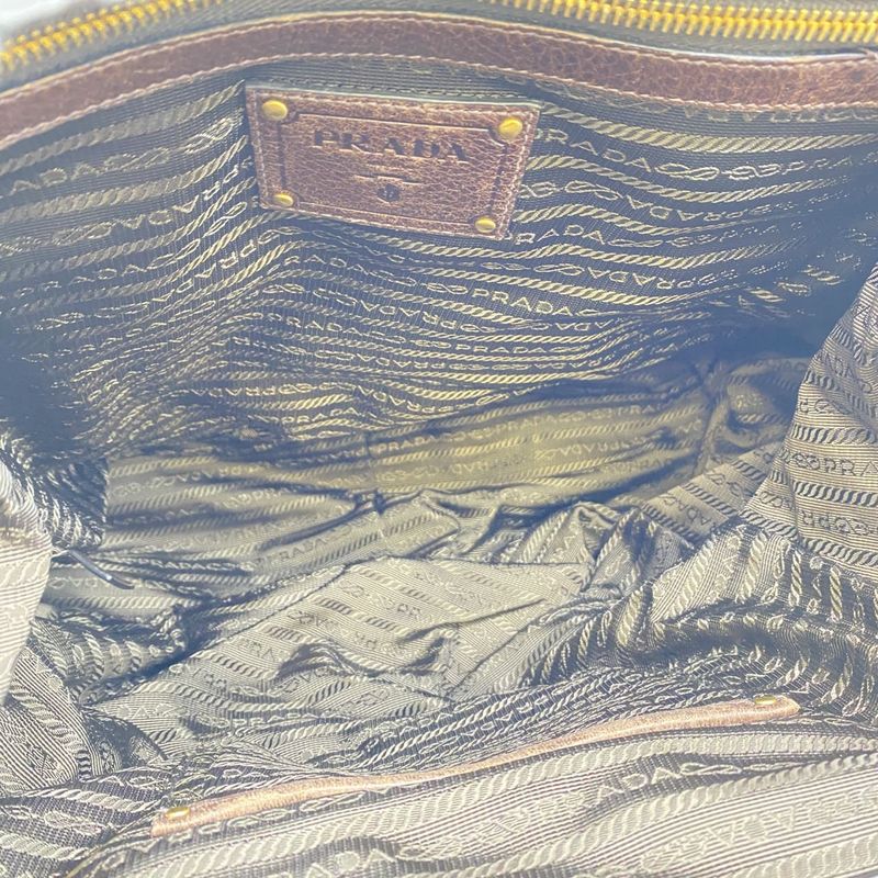 Prada Logo Jacquard Tote Handbag Leather Brown Beige Women Men Vintage Fashion