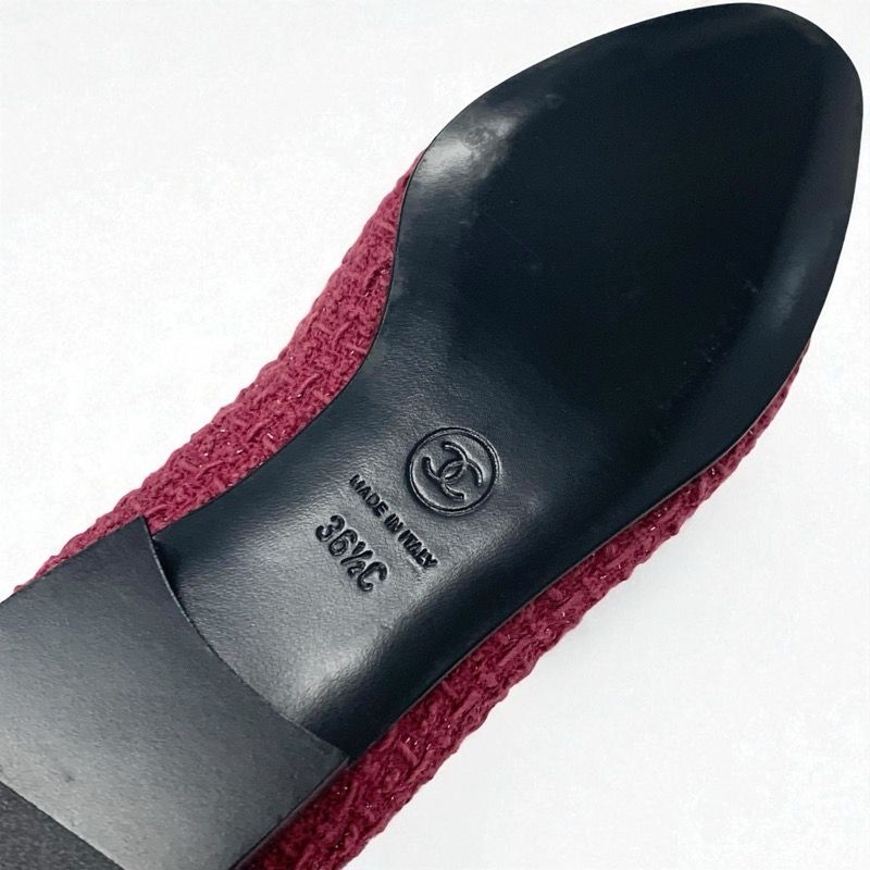 Chanel Flat Shoes Tweed Suede Pink Black Here Mark Chain Charm Opera Shoes