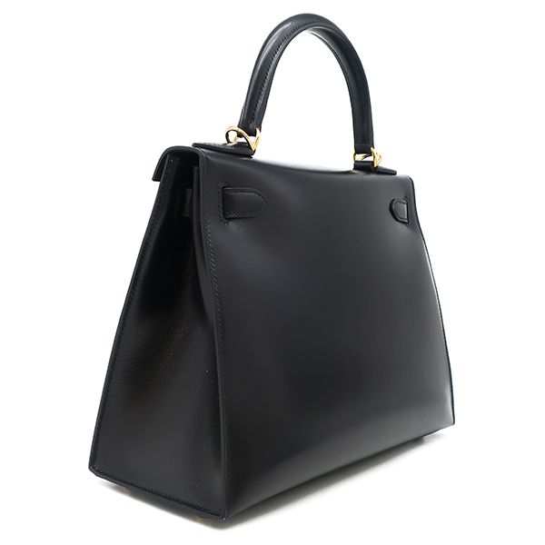 Hermes 2-Way Bag Kelly 28 Outer Stitch Box Calf Black Gold Hardware Black