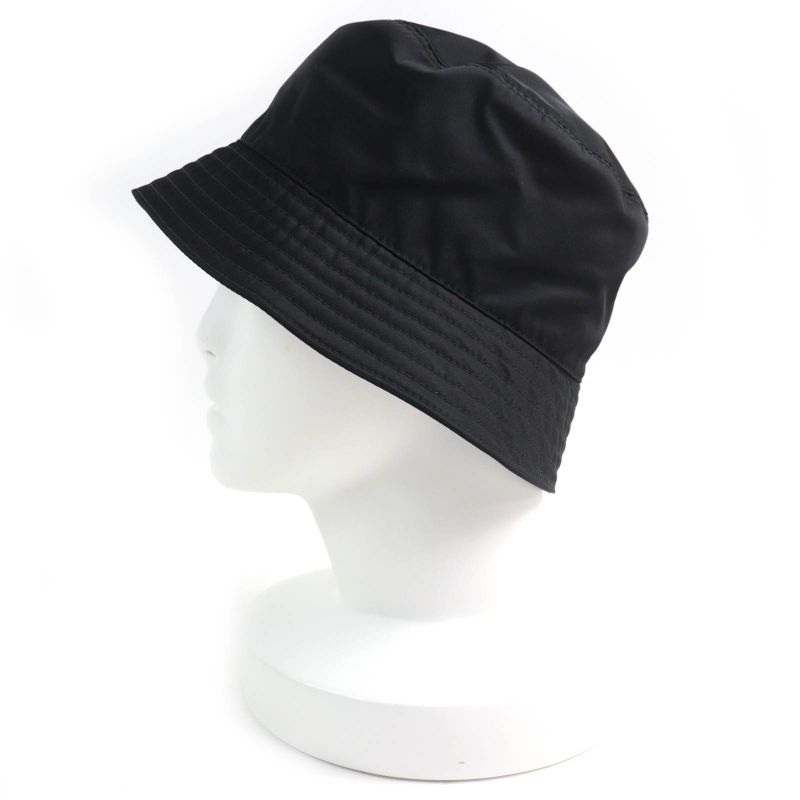 Prada 1hc137 Triangle Logo Triangle Logo Plate Re-nylon Bucket Hat Black M Made
