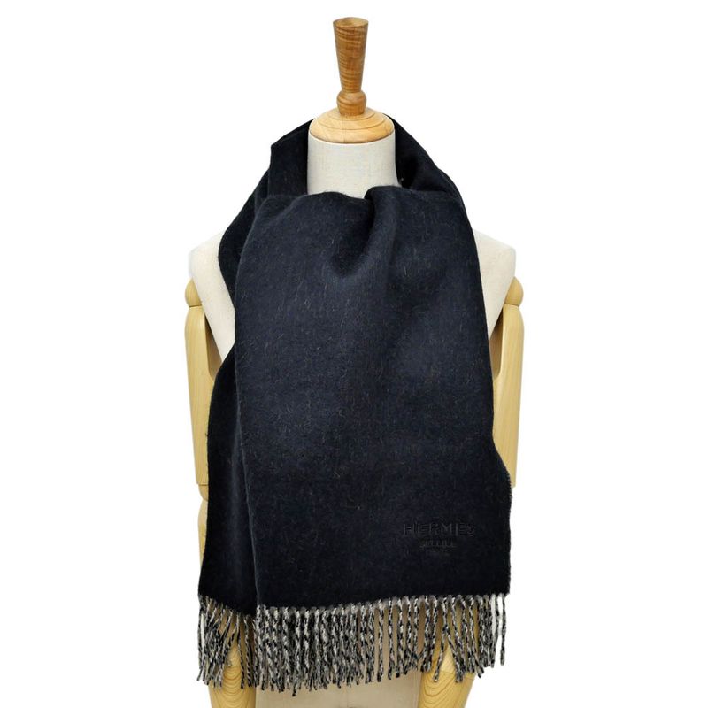 Hermes Muffler - Shawl Double Face Black Beige Cine Cashmere 100%