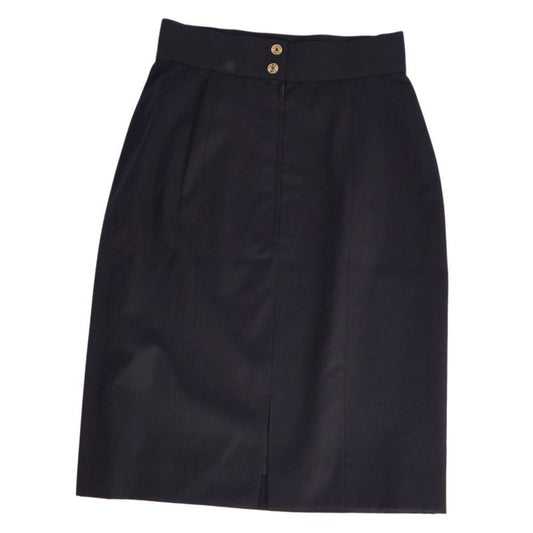 Vintage Chanel Skirt Logo Button Wool Botto