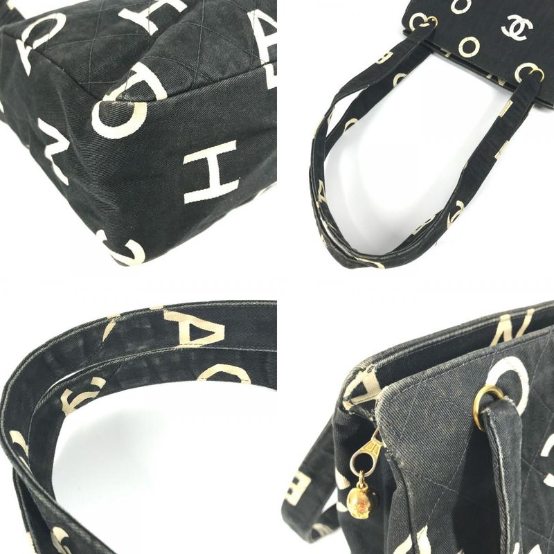 Chanel Shoulder Bag Logo Total Leather / Canvas Black