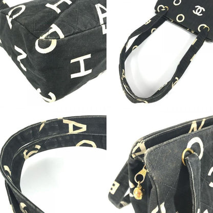 Chanel Shoulder Bag Logo Total Leather / Canvas Black