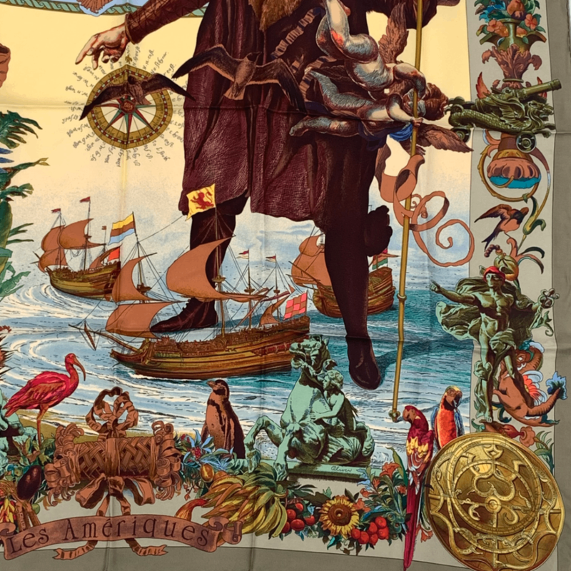 Hermes Carre 90 Scarf Les Ameriques Americas Columbus Silk Multicolor