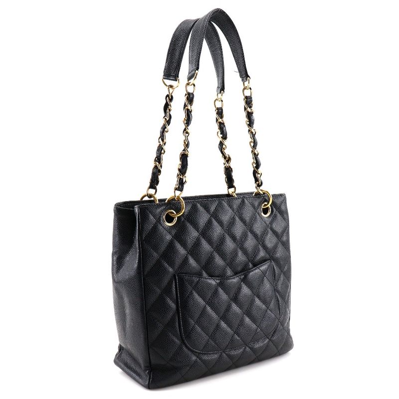 Chanel PST Chain Tote Matelasse A20994 Caviar Skin Black Ladies Shoulder Bag