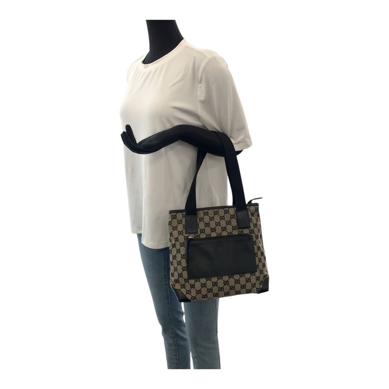 Gucci GG Canvas Beige Black Brown GG Canvas/leather 019 0402 Tote Bag Shoulder