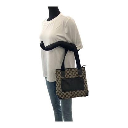 Gucci GG Canvas Beige Black Brown GG Canvas/leather 019 0402 Tote Bag Shoulder
