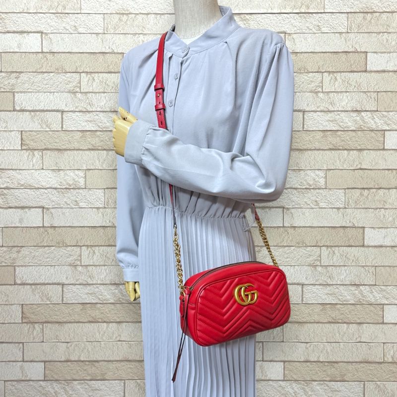 Gucci GG Marmont Shoulder Bag Leather 447632 Red Ladies Gucci  Gucci
