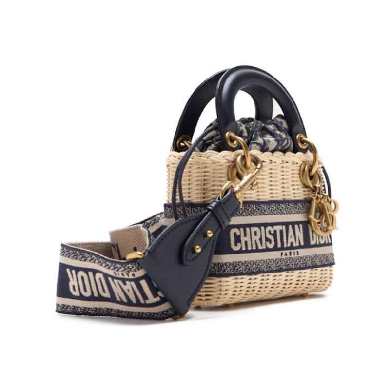 DIOR Trotter Dcharm 2WAY Mini Handbag Canvas X Fuji Material X Leather Navy