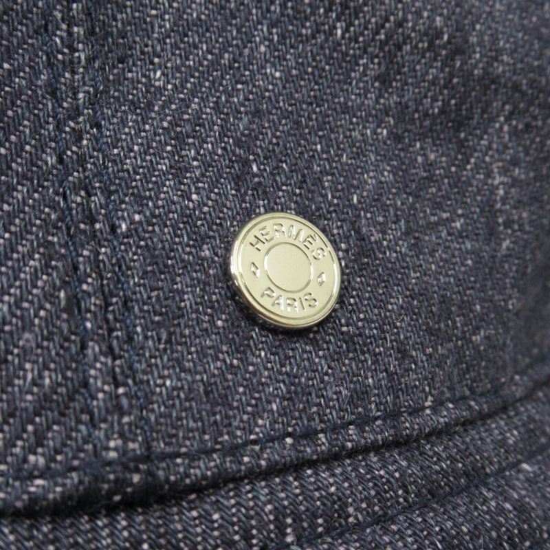 Hermes Denim Eden Bucket Hat Linen Serie Logo Silver Hardware Size 56 Indigo