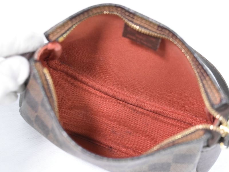 Authentic Louis Vuitton LV Trousse Makeup Damier Ebène 2WAY Shoulder Bag Brown