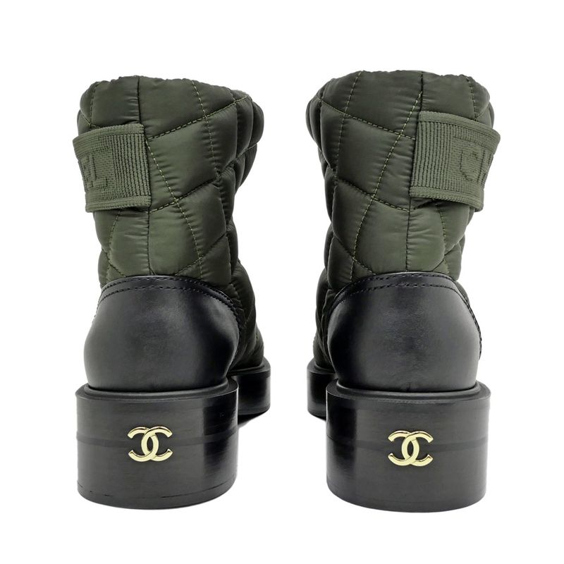 Chanel Shorts Khaki Black Coco Mark G45125 Size 37 Shoes Women's