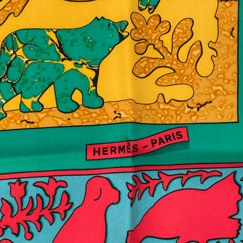Hermes Early America Early America Carre 90 Scarf Green Multicolor Silk
