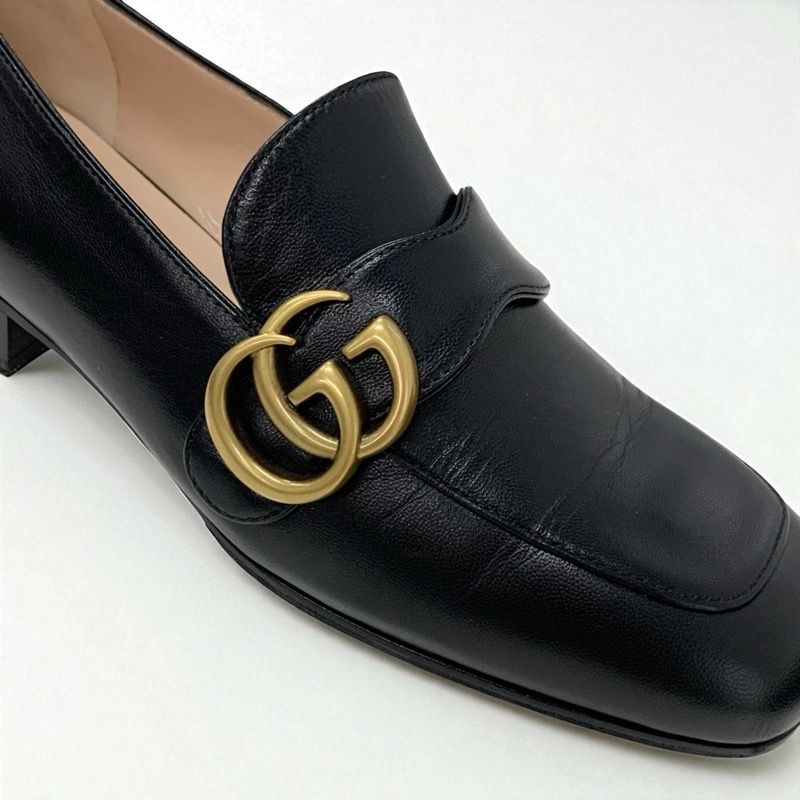 Gucci Double G Loafers Leather Shoes Leather Black Gold Ggmarmont