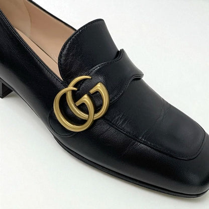 Gucci Double G Loafers Leather Shoes Leather Black Gold Ggmarmont