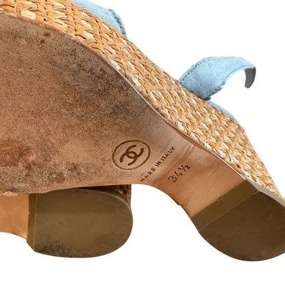 Chanel Coco Mark Open Toe Ankle Strap Wedge Sole Sandals 34 1/2 21.5cm (8.46in)