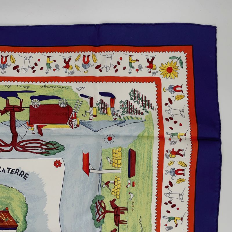 Hermes Carre 90 RE TOUR A LA Terre Homeward Bound Navy X Multicolor 100% Silk