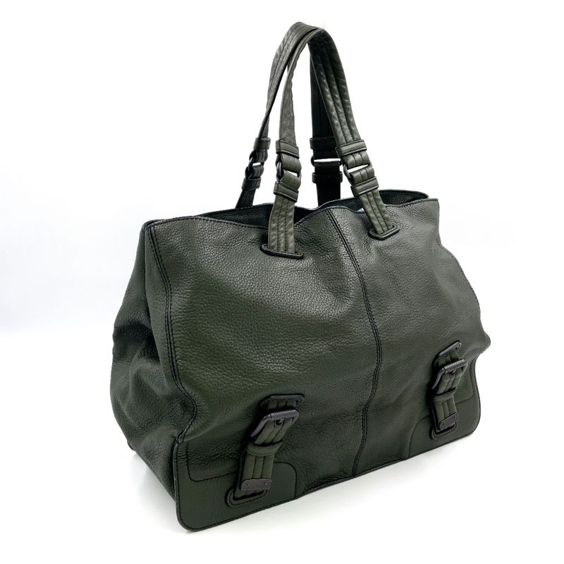 Bottega Veneta Tote Leather Khaki Green Handbag Black
