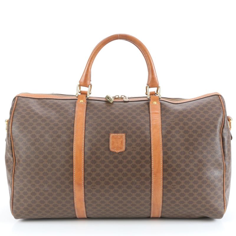 Vintage Celine Macadam Triomphe Leather Boston Bag Business Travel Tote Travel