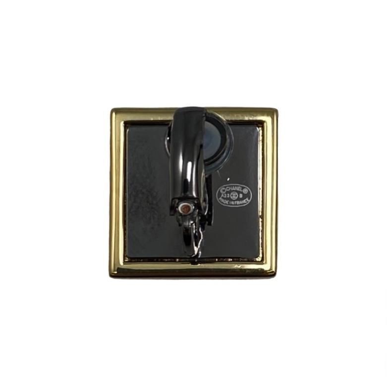 Chanel Earring Square Shape Coco Mark Gold Black Chanel