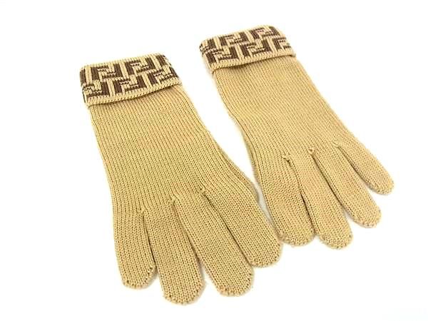 Fendi Zucca 100% Wool Gloves Gloves Women's Light Brown Fj3023