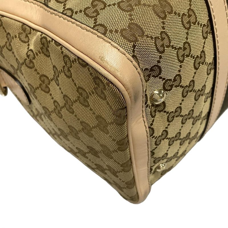 Gucci Handbag GG Pattern 247205 Dark Brown And Beige Mini Boston Leather