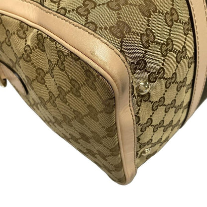 Gucci Handbag GG Pattern 247205 Dark Brown And Beige Mini Boston Leather