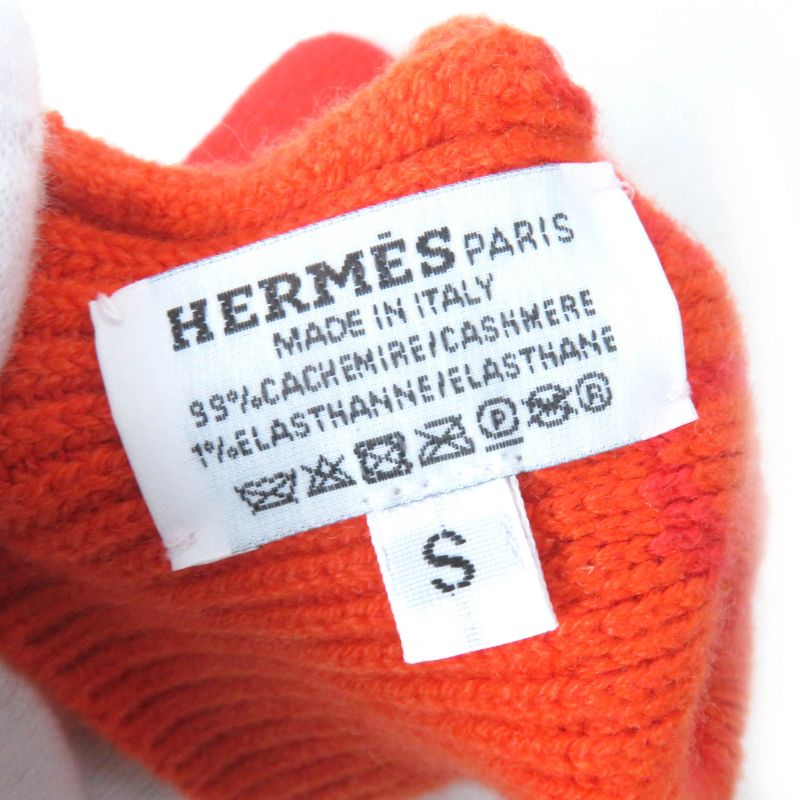 Hermes 23AW H232006g Heaven Cashmere 99% Chaine D'ancre Knit Gloves Orange S