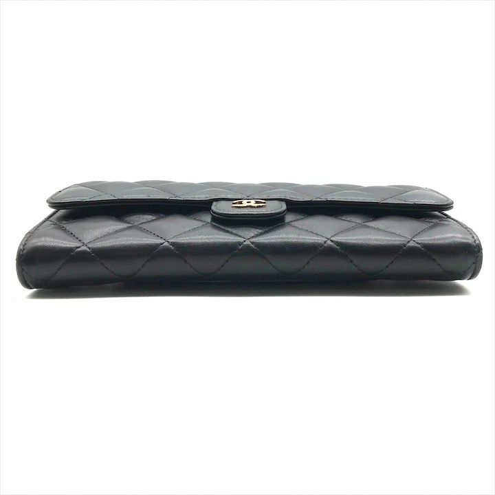 Chanel Items CC Logo Quilted Lambskin Long Flap Wallet Black