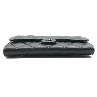 Chanel Items CC Logo Quilted Lambskin Long Flap Wallet Black