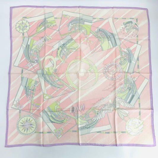 Hermes Carre 90 Face Au Large Towards The Sea Pink Scarf 100% Silk