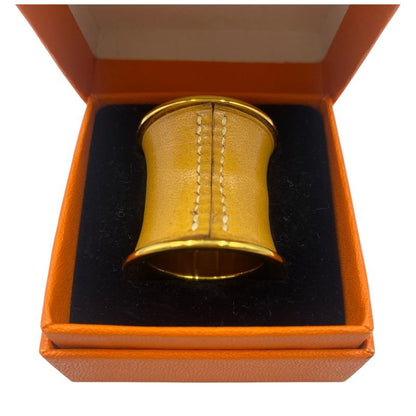 Hermes Scarf Ring Leather Gold Tube Shape Brown Gold