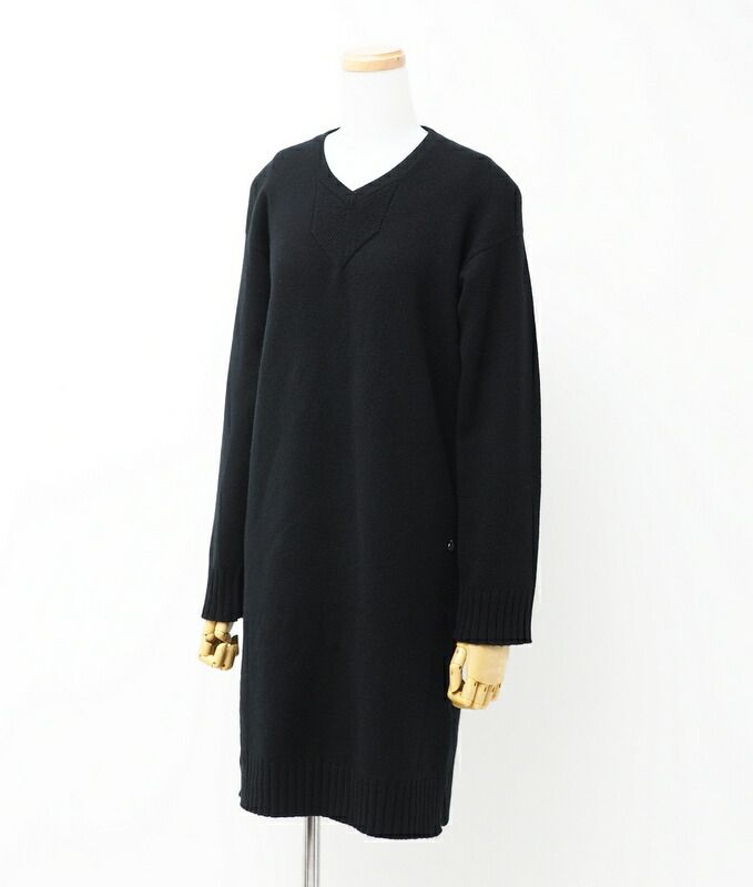 Hermes Dress Size 36 Total Cashmere Knit Dress Long Sleeves V Neck Made In
