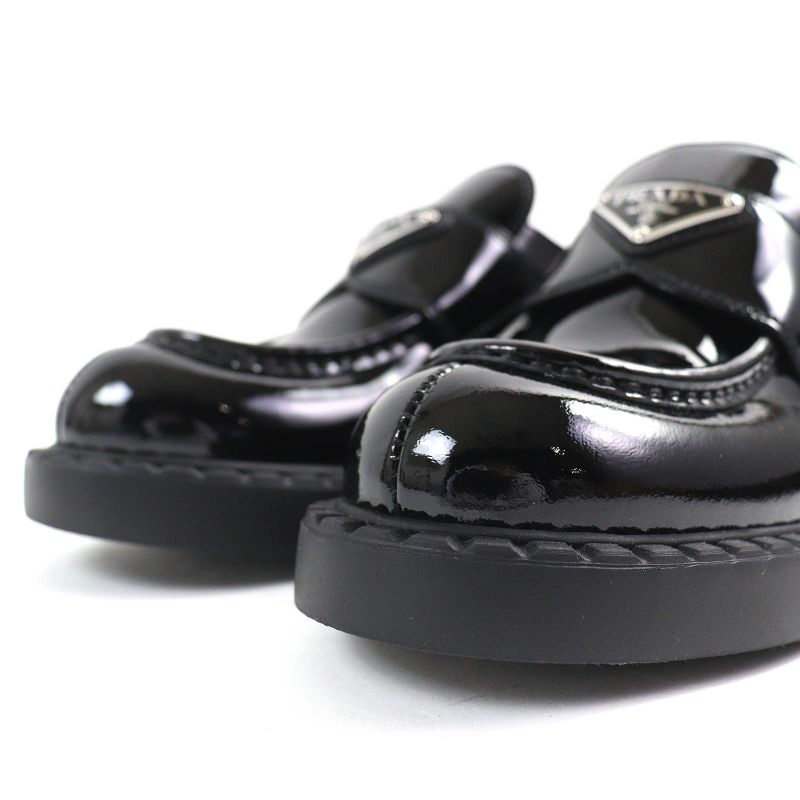Prada 1d246m Chocolate Triangle Logo Patent Leather Loafers Black 34.5 W/box/sto