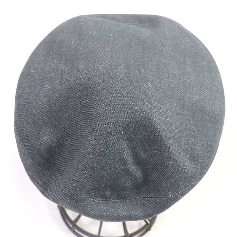 Hermes Saint Honore Serier Button Silk Blend Lining H Logo Leather Piping Beret