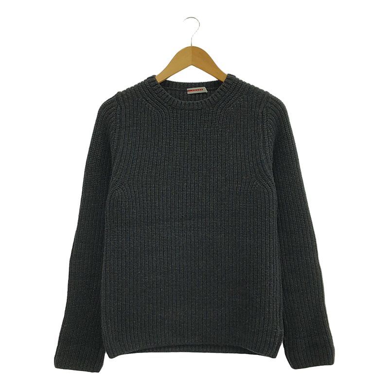 Prada Sport | Wool Ribbed Elbow Patch Knit | 46 | Charcoal Gray | Men's