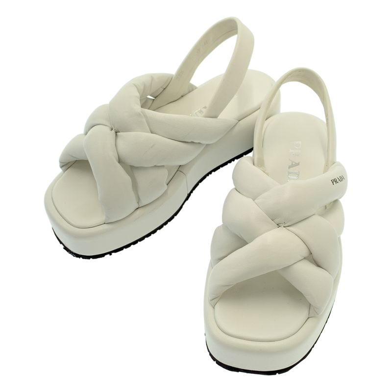 Prada Leather Platform Sandals - 36 1 2 - White - Women's