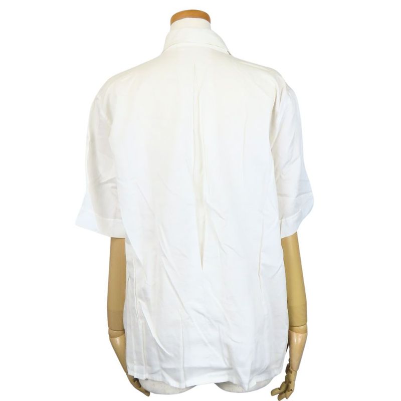 Christian Dior Short Sleeve Shirt L Cotton Rayon White Ribbon Embroidery Tops
