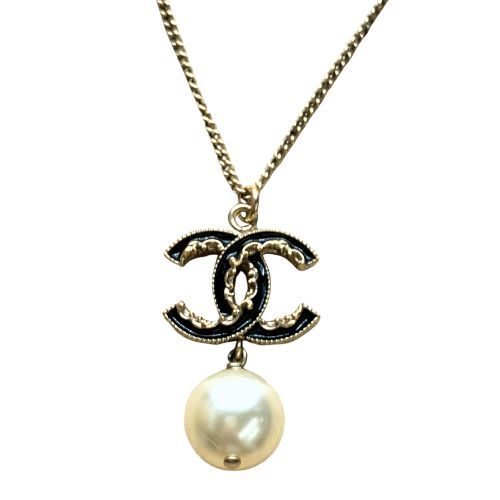 Chanel Necklace Metal Pearl Gold Plated Coco Mark Gold