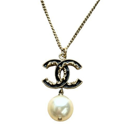 Chanel Necklace Metal Pearl Gold Plated Coco Mark Gold