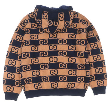  Gucci 752097 GG Cotton Jacquard Knit Pullover Hoodie Brown Navy M Made In