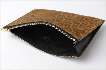 Saint Laurent Paris Clutch Bag Flap Pouch Saint Laurent Leopard Suede Brown