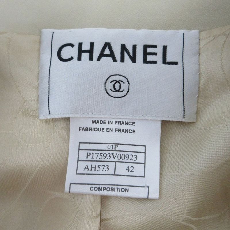 01p Chanel P17593v00923 Leather Double Breasted Chester Coat Coco Logo Gold