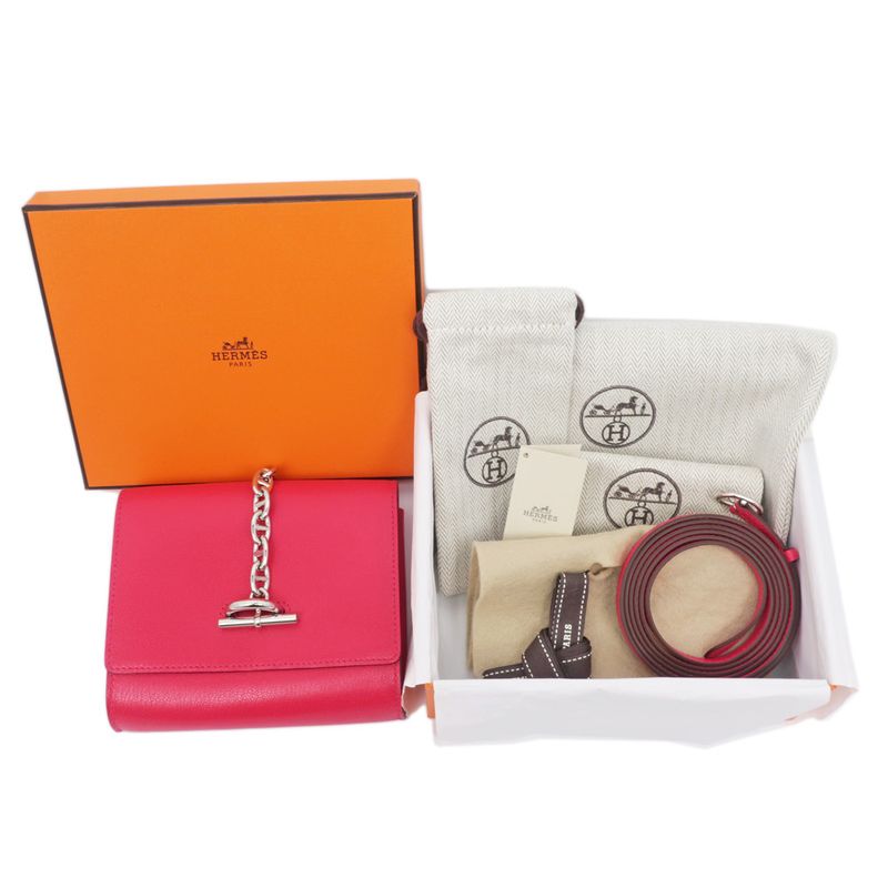 Hermes Chaine D'ancre Compact Wallet Chevre Pink Svhardware B Engraved