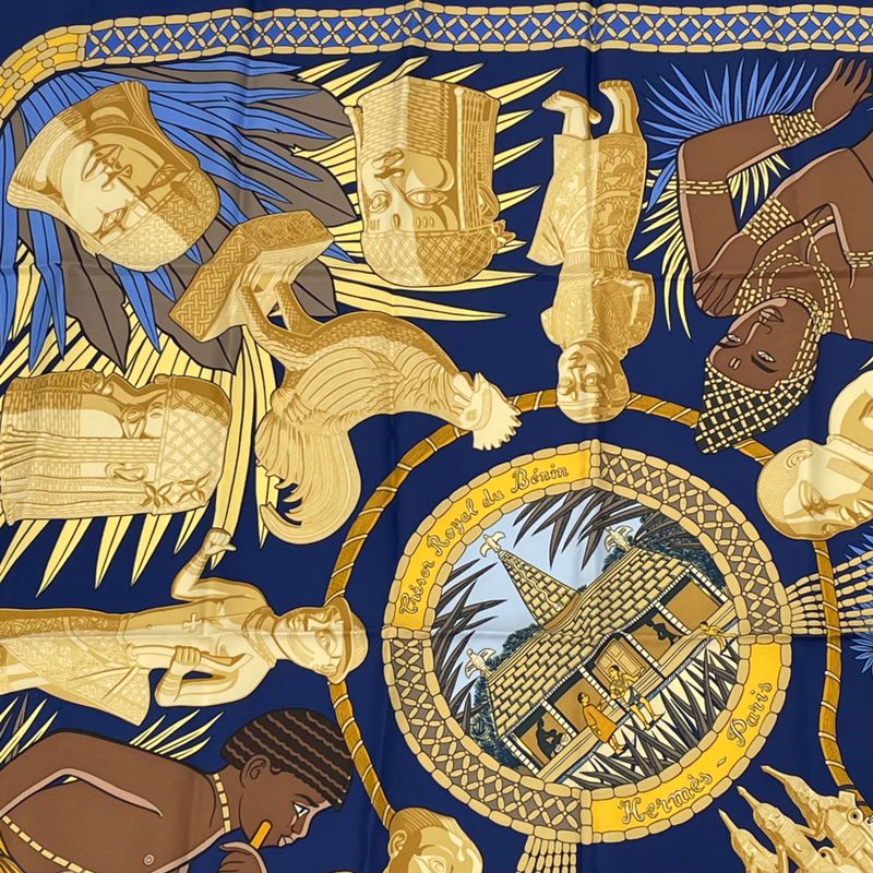 Similar Hermes Scarf Carre 90 Treasures Of The Kings Of Benin Blue