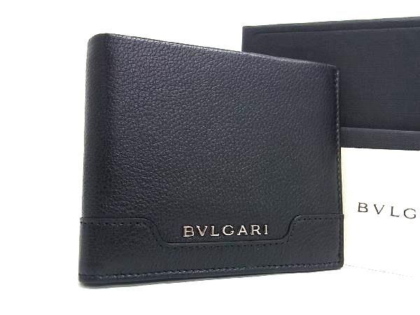 Bvlgari Leather Bifold Wallet Card Holder Men's Black Av8766