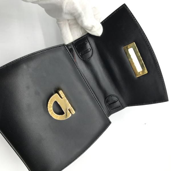 Celine Leather Circle Logo 2-Way Mini Hand Bag Black