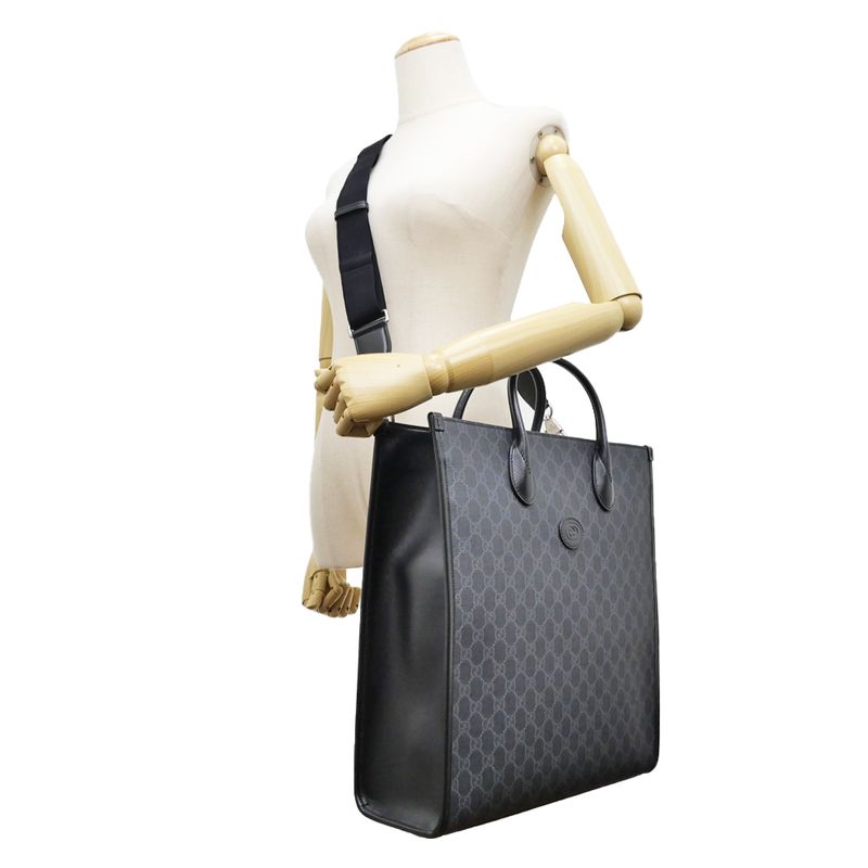 Gucci Tote Bag Interlocking G 2WAY Hand Black Shoulder - Leather 674155