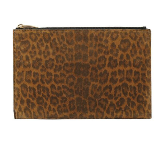 Saint Laurent Paris Clutch Bag Flap Pouch Saint Laurent Leopard Suede Brown